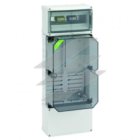 Корпус під лічильник ZKi 110 з хрестовиною, додатковим простором з DIN-рейкою і 2 клема ми PE і N, 250х670х193мм, полікарбонат, IP 65, прозора кришка, Spelsberg